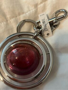 Coach Silver Keychain with Pink Glitter Orb